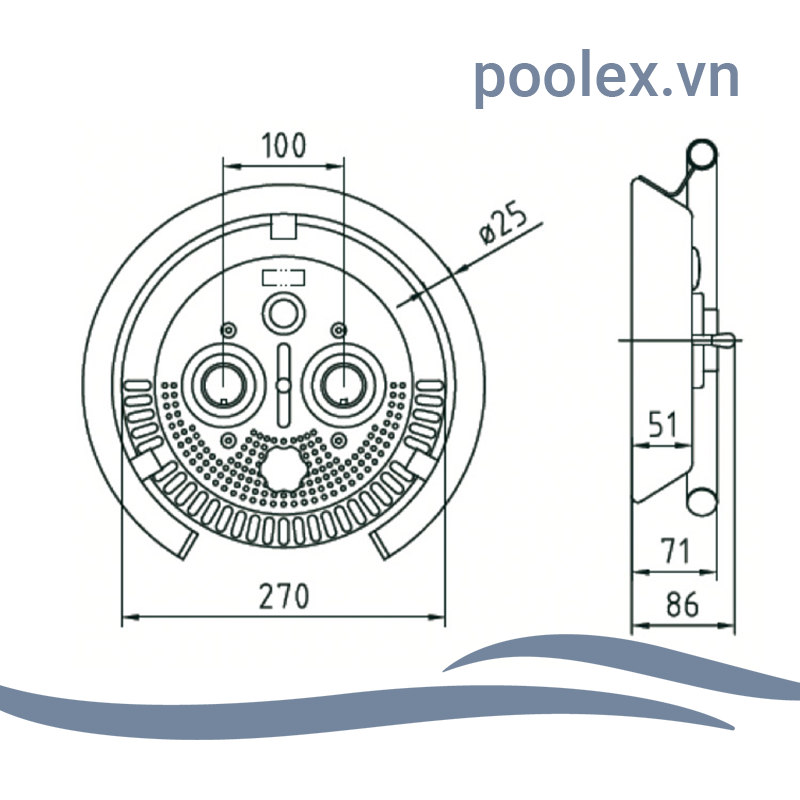 Hai vòi phun mạnh mẽ của hệ thống Taifun Duo cho bể bơi