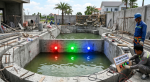 Test màu đèn bể bơi RGB trước khi thi công