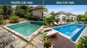 bể bơi biệt thự trước và sau cải tạo