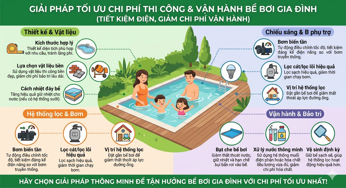 giải pháp tối ưu chi phí thi công bể bơi gia đình tiết kiệm điện và vận hành)