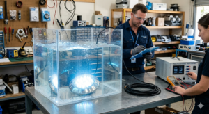 Hình ảnh test đèn bể bơi trước khi lắp đặt