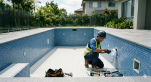 Lắp đèn LED bể bơi sau khi hoàn thiện bề mặt hồ