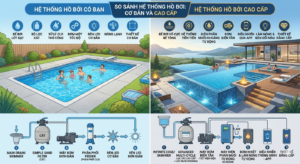 so sánh hệ thống hồ bơi cơ bản và cao cấp