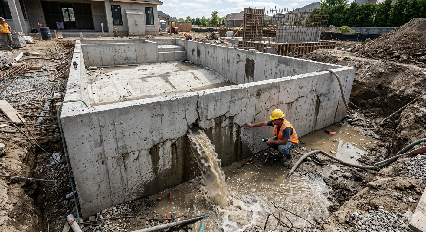lỗi khi xây bể bơi gây rò rỉ nước