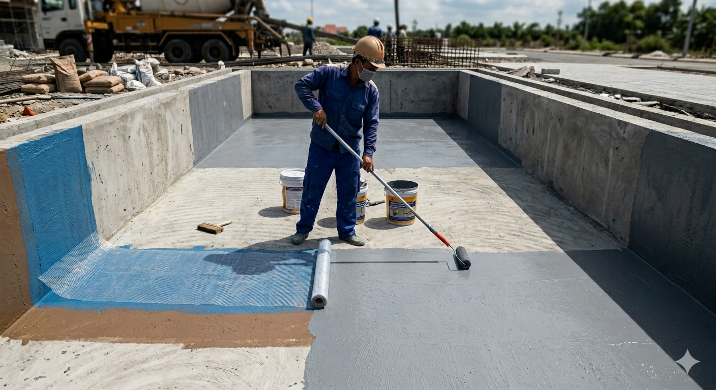 chống thấm bể bơi nhiều lớp đạt chuẩn