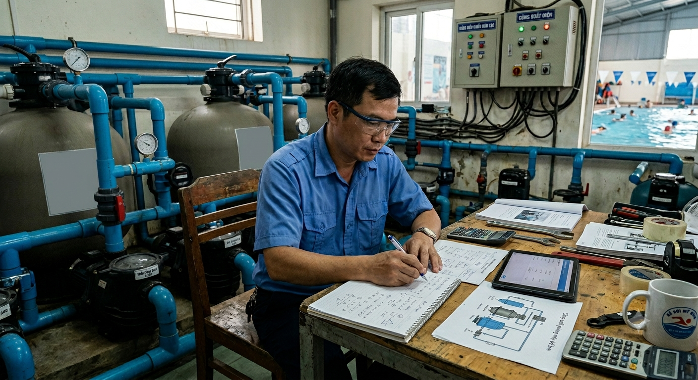 tính toán công suất phòng máy bể bơi