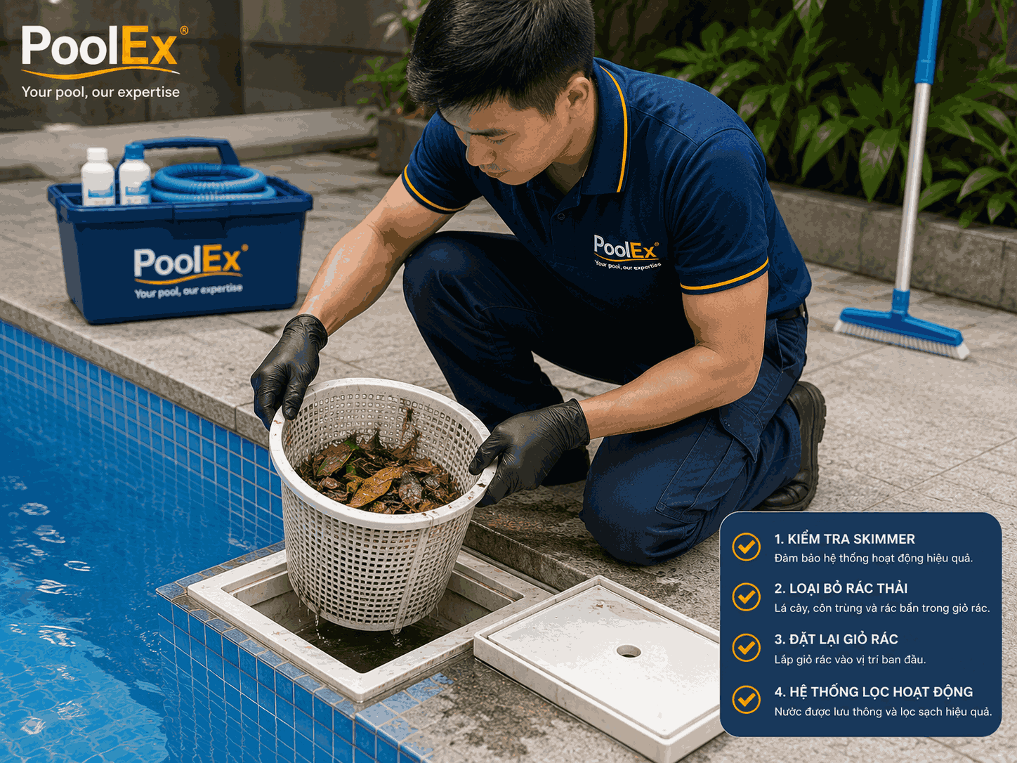 vệ sinh skimmer bể bơi