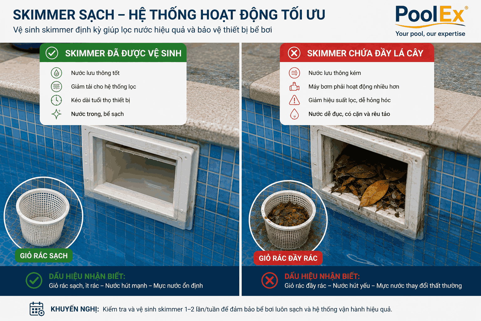 vệ sinh skimmer bể bơi