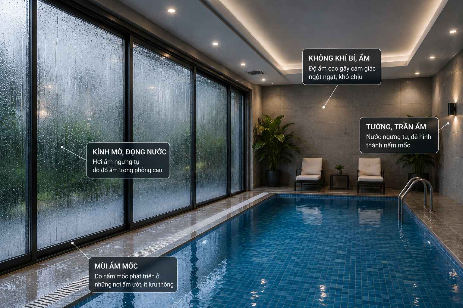 bể bơi có mùi ẩm mốc dù vệ sinh thường xuyên