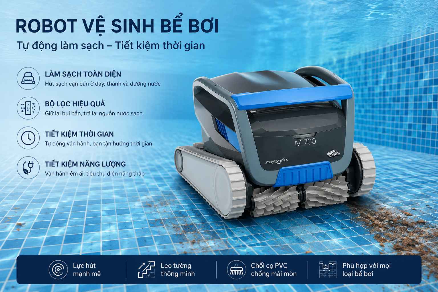 Robot vệ sinh bể bơi tự động hút cặn dưới đáy