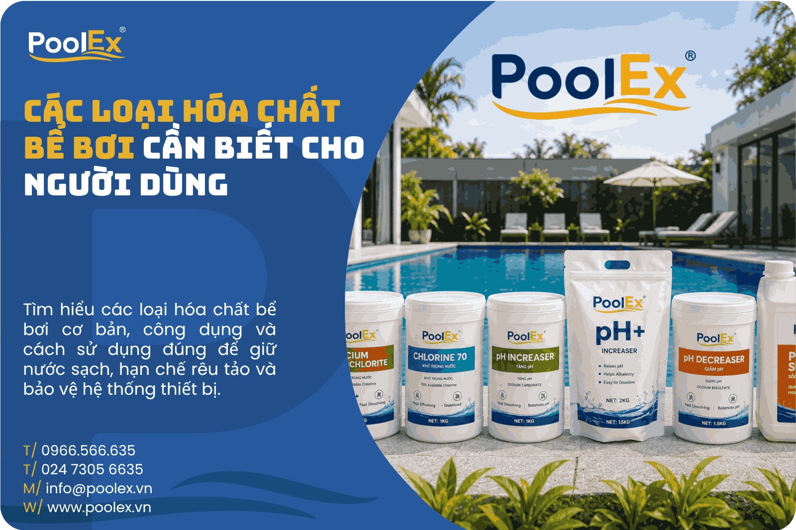 Thumbnail các loại hóa chất bể bơi cần biết cho người dùng
