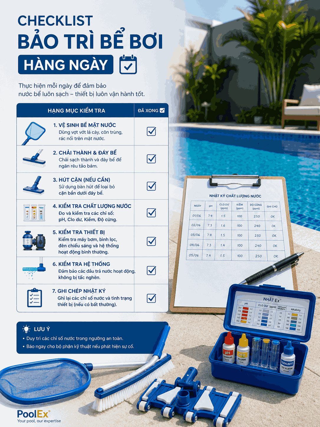 Checklist bảo trì bể bơi định kỳ