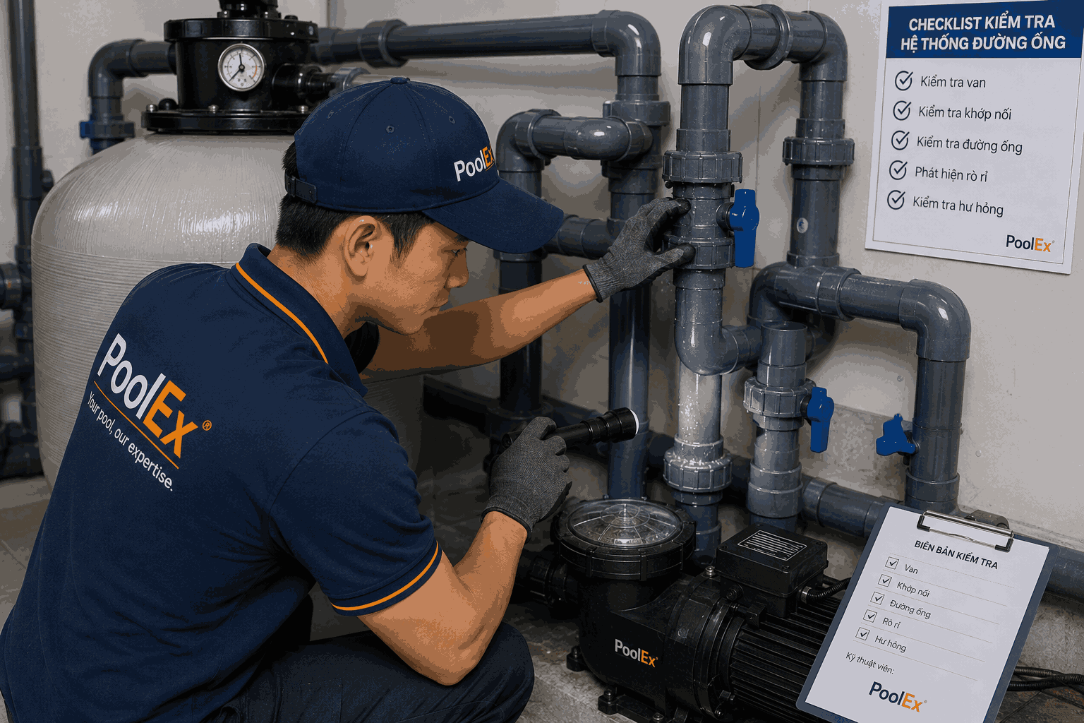 Kiểm tra thiết bị bể bơi định kỳ