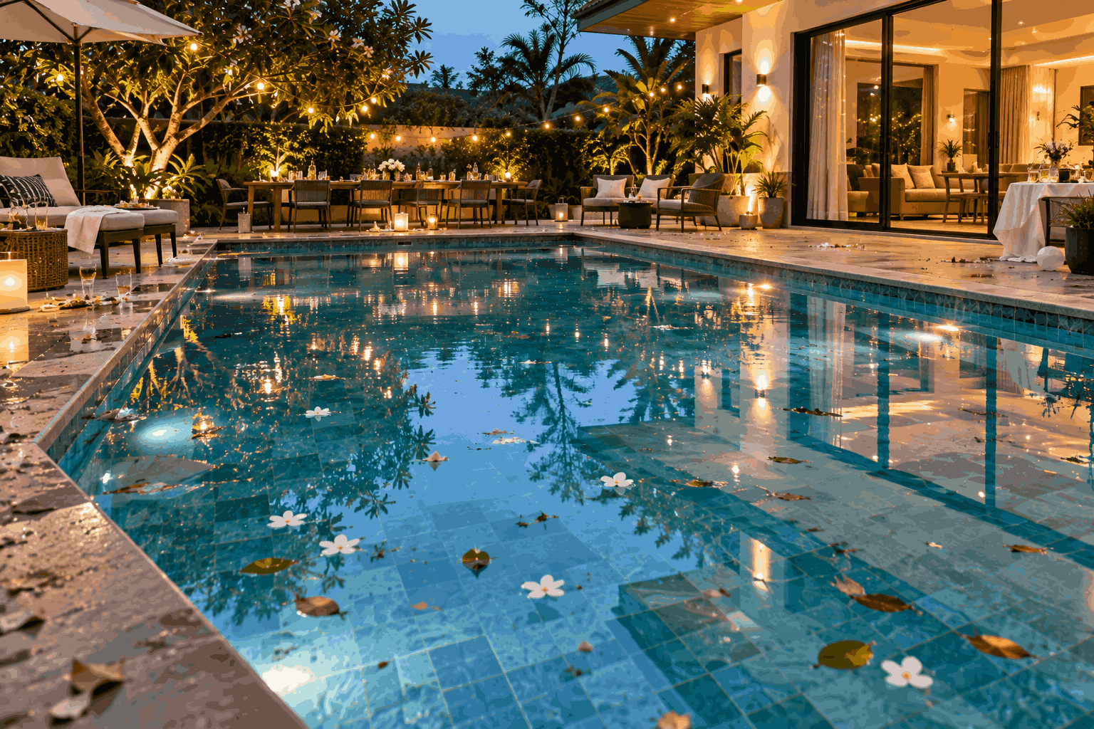 Bể villa ngay sau một buổi tiệc
