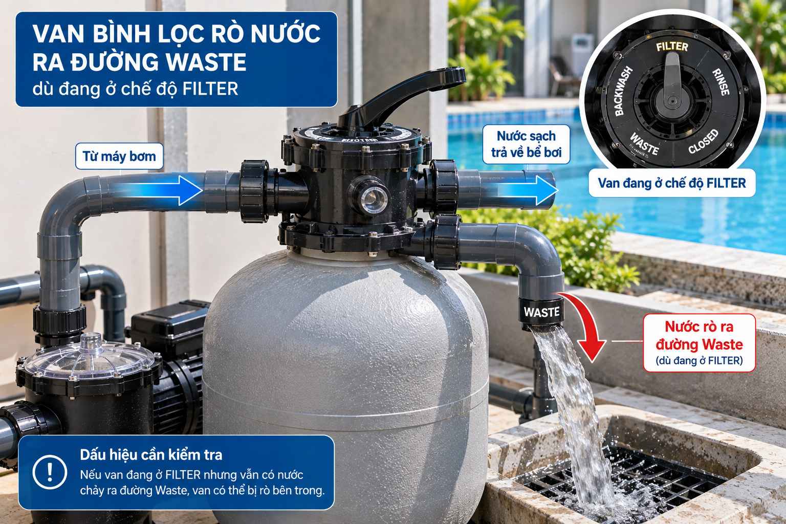 van bình lọc rò nước ra đường Waste khi đang Filter