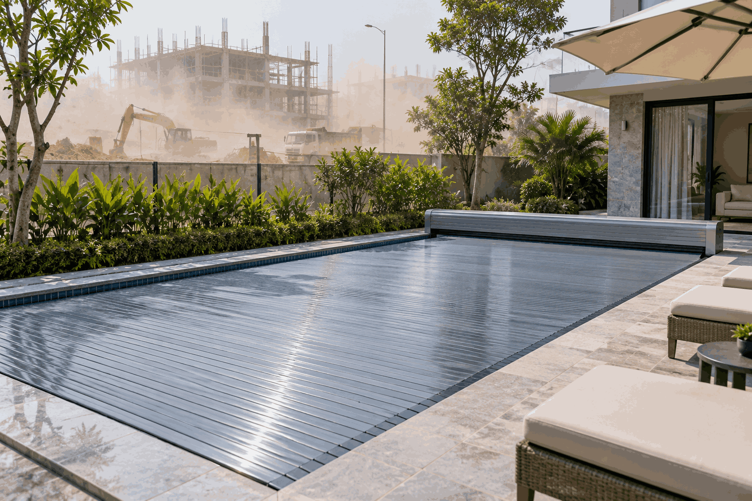 Bể villa được che phủ gần khu vực nhiều bụi