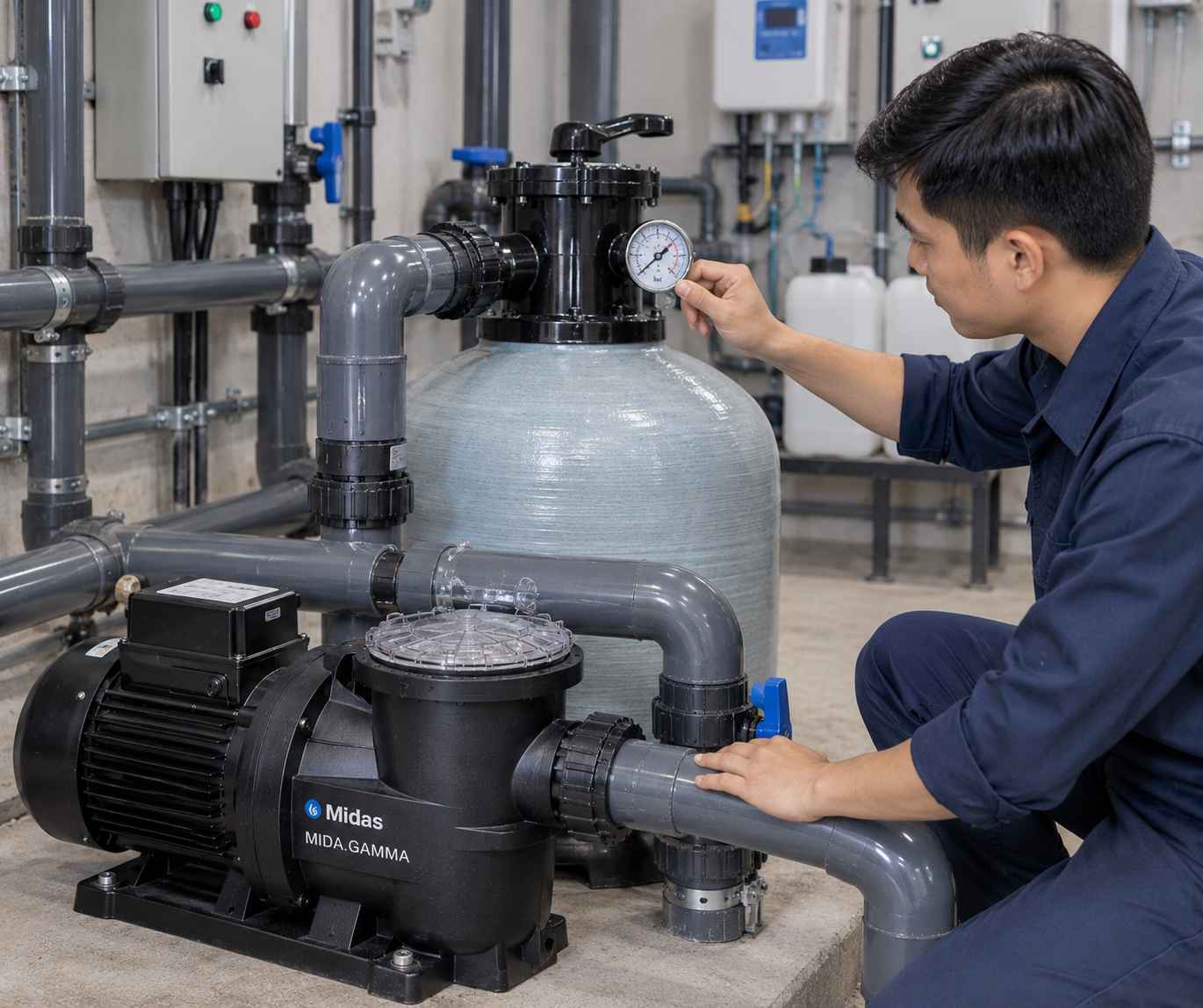 kiểm tra áp suất bình lọc khi máy bơm bể bơi nước yếu