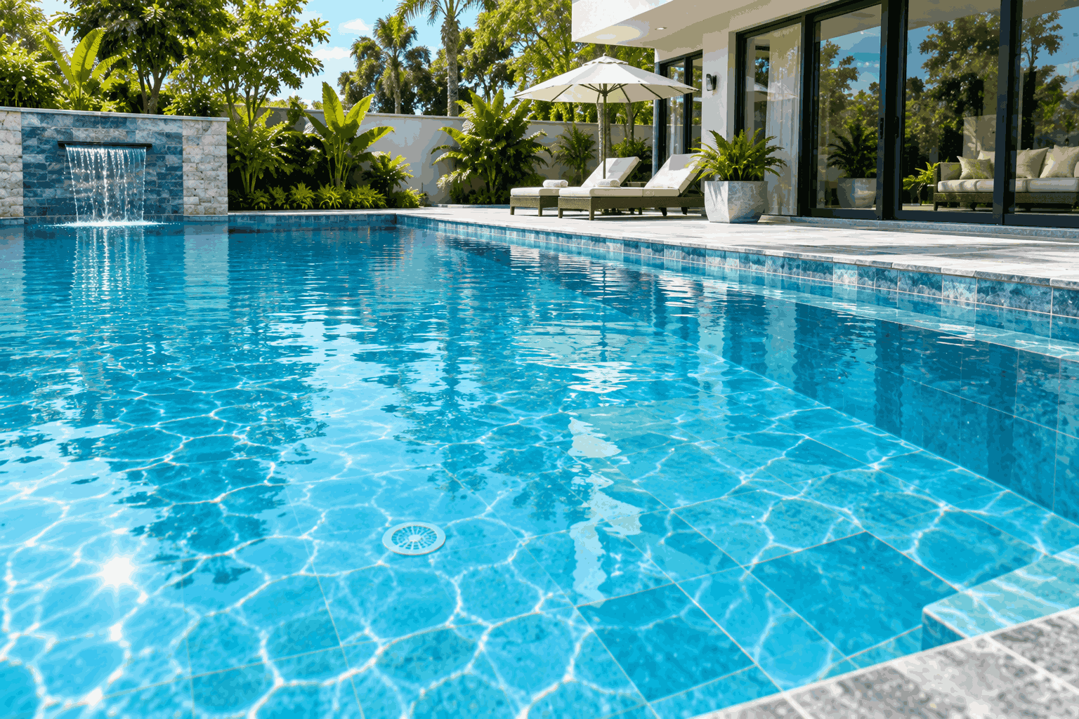 Bể villa sau xử lý có nước trong, màu sắc tự nhiên