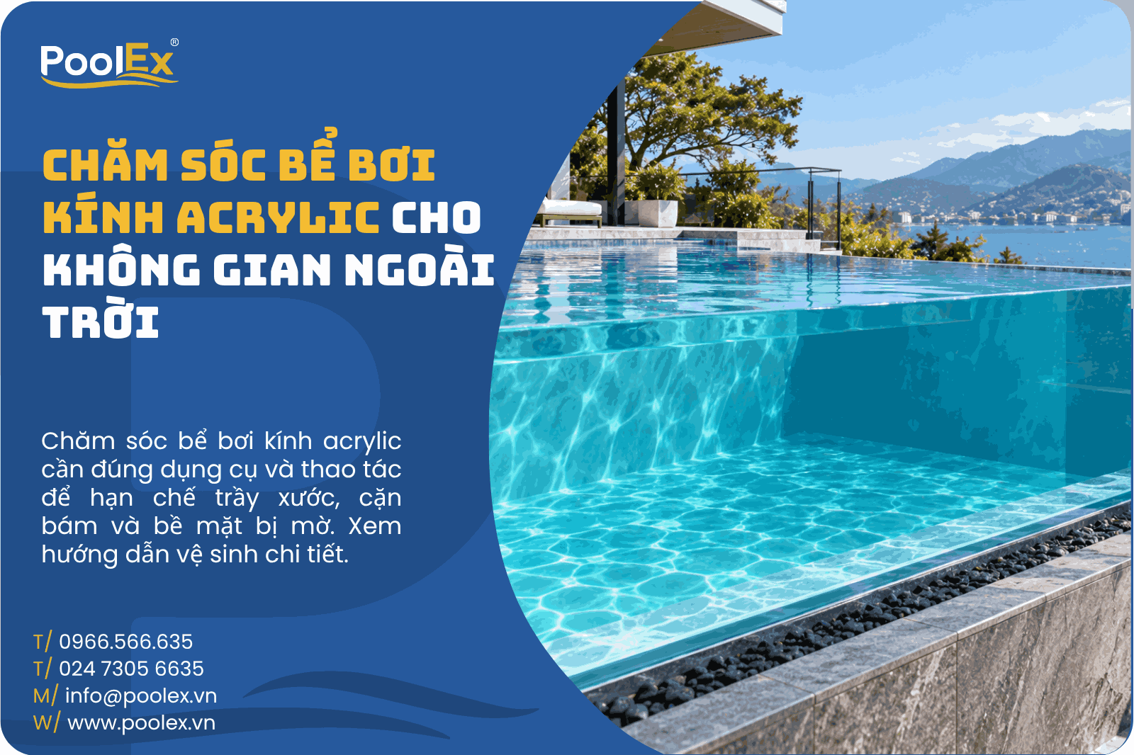 Thumbnail chăm sóc bể bơi kính acrylic cho không gian ngoài trời