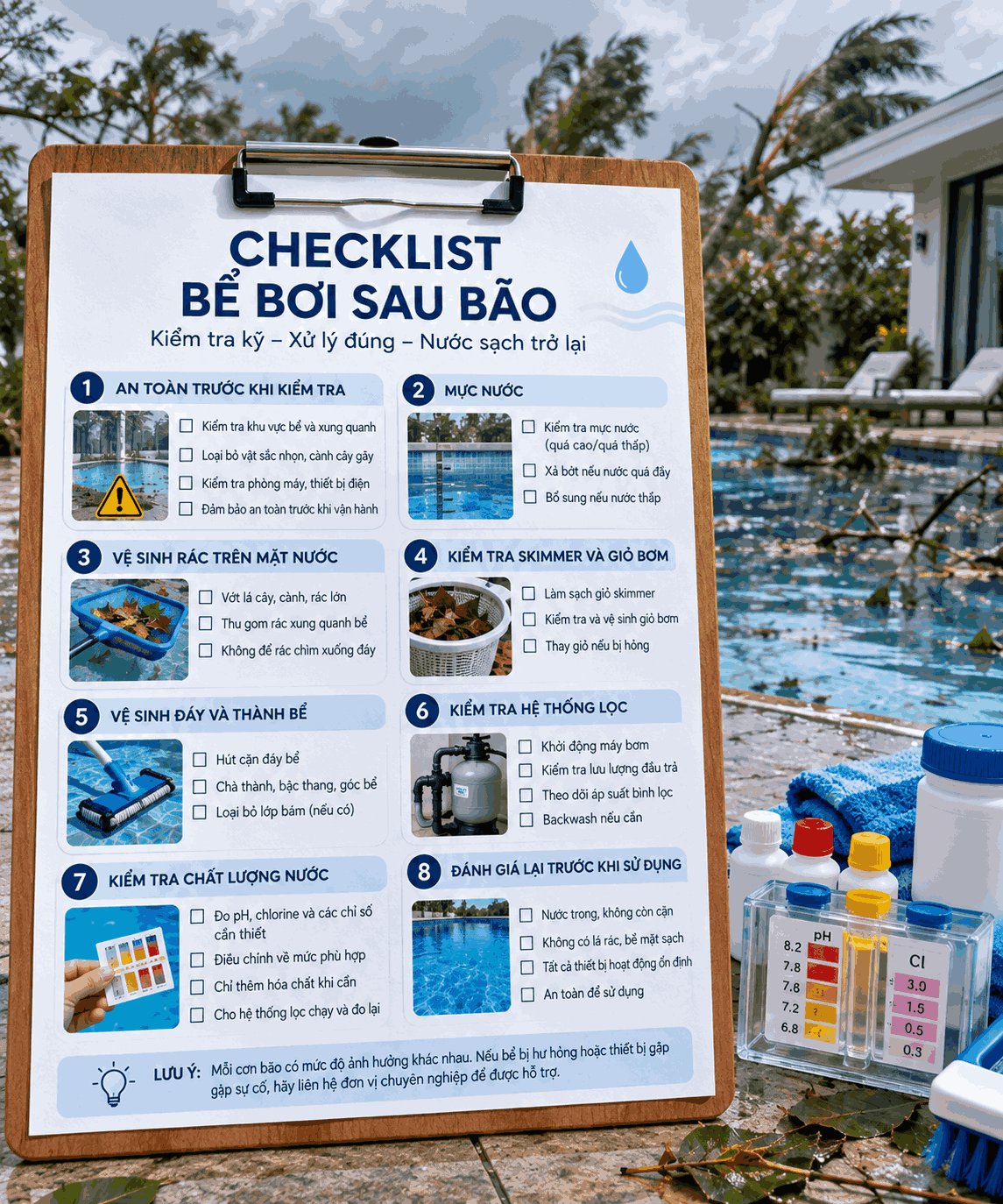 Checklist bể bơi sau cơn bão