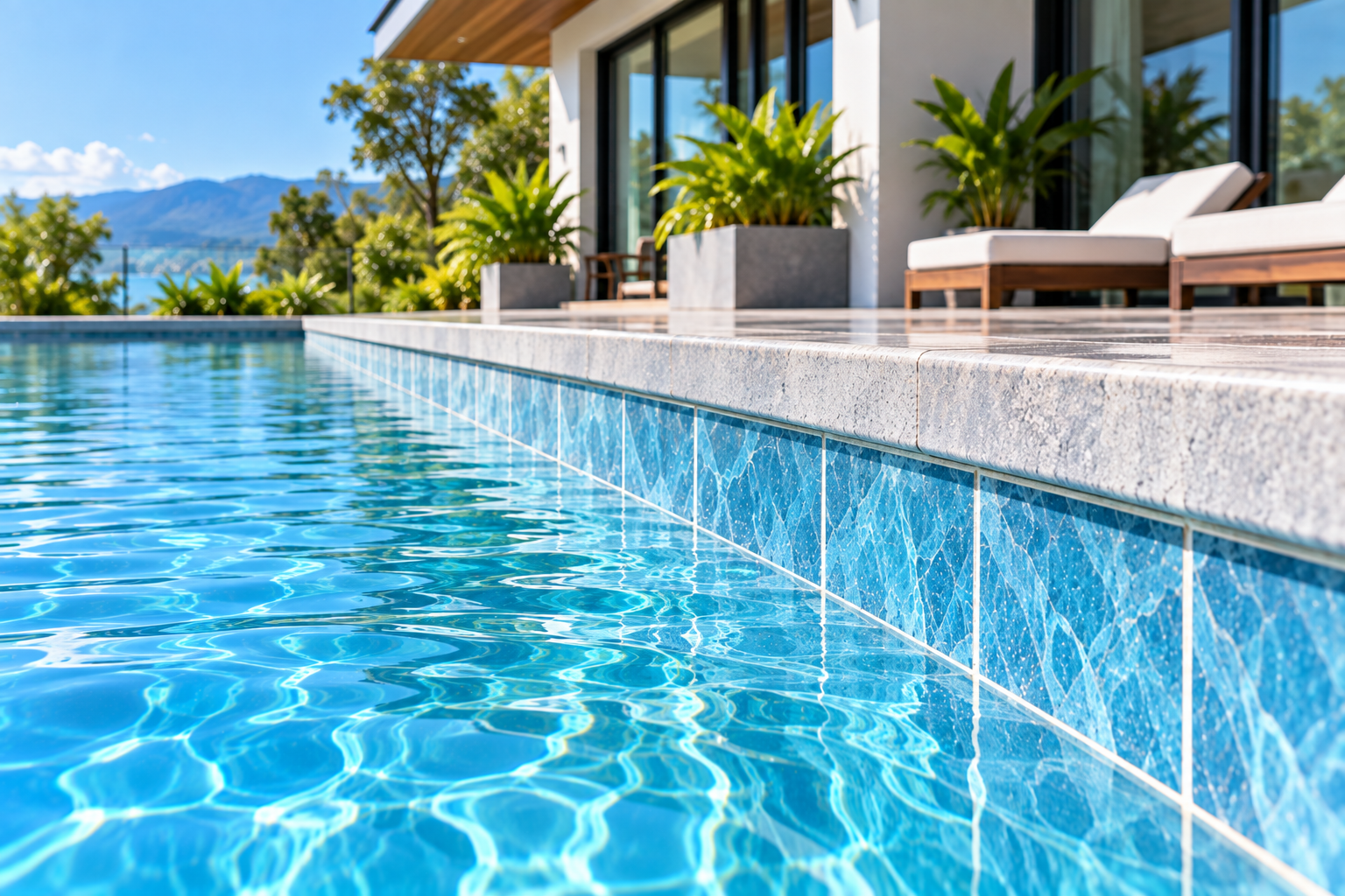 Bể villa sạch với đường nước không còn cặn và bề mặt sáng đẹp