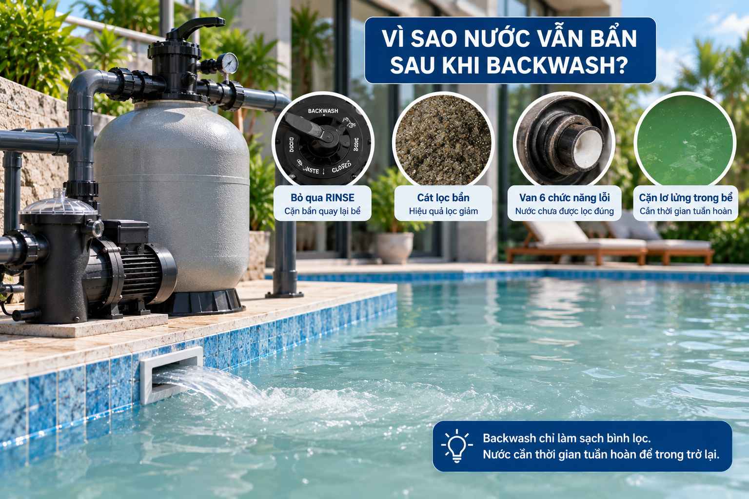 nước vẫn bẩn sau khi backwash bình lọc bể bơinước vẫn bẩn sau khi backwash bình lọc bể bơi