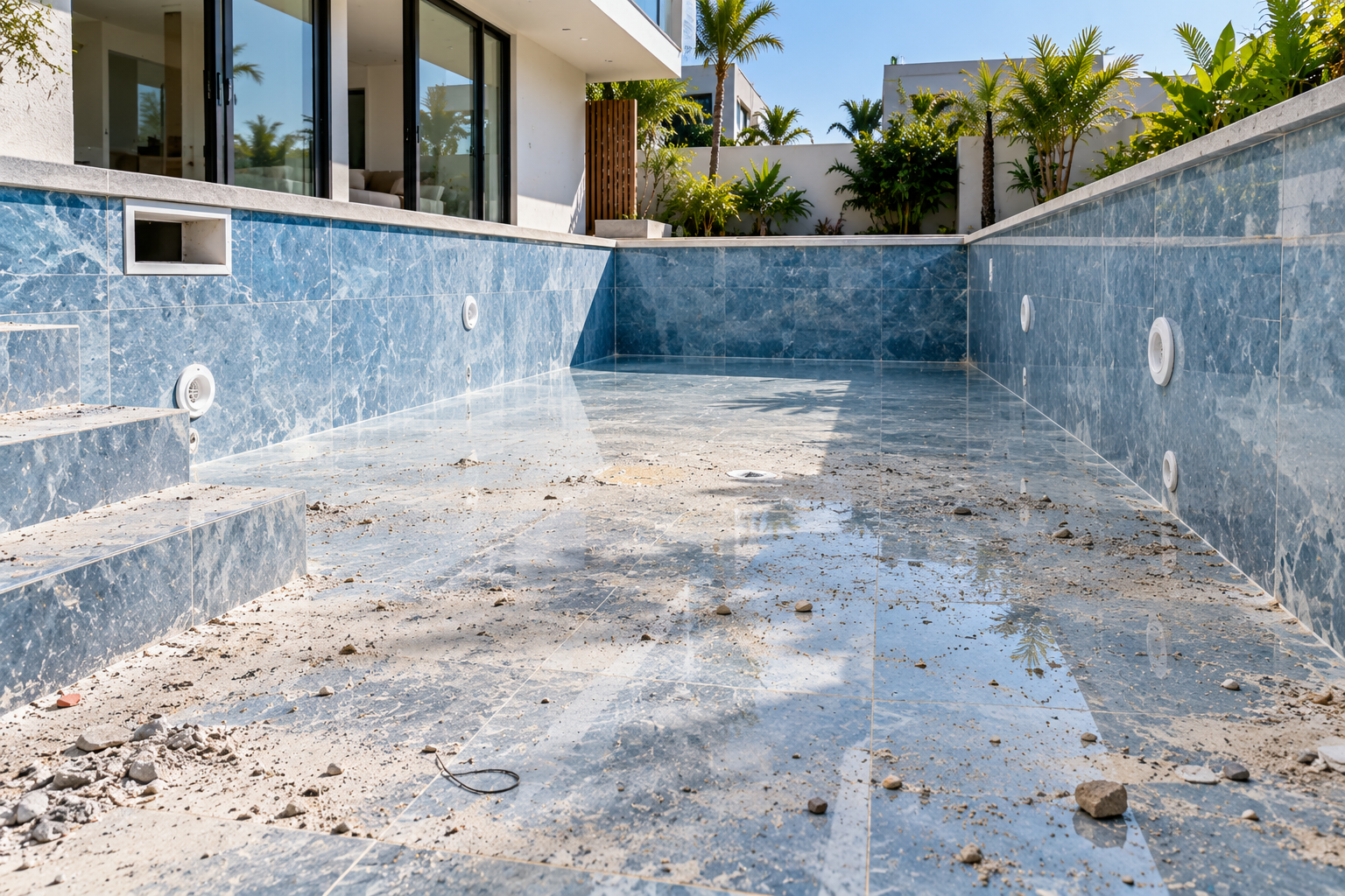 Bể villa vừa hoàn thiện thi công
