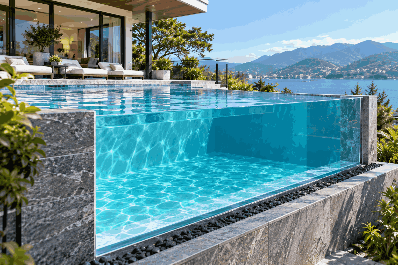Bể bơi villa cao cấp có kính acrylic