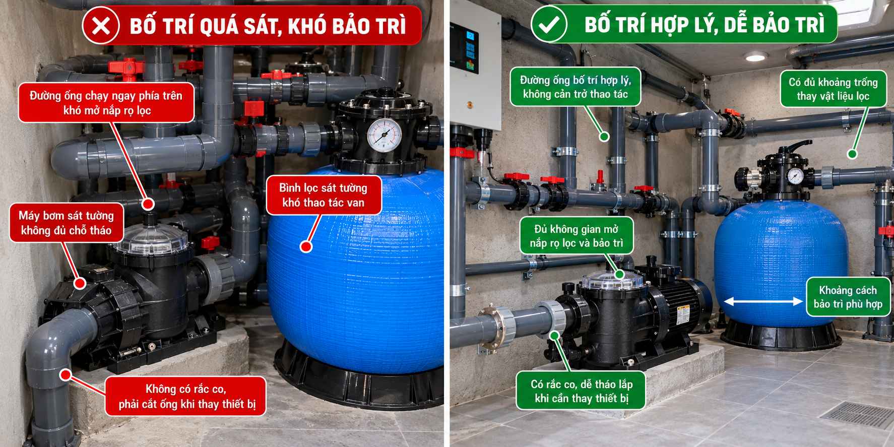 Thiết kế phòng máy bể bơi dễ bảo trìv
