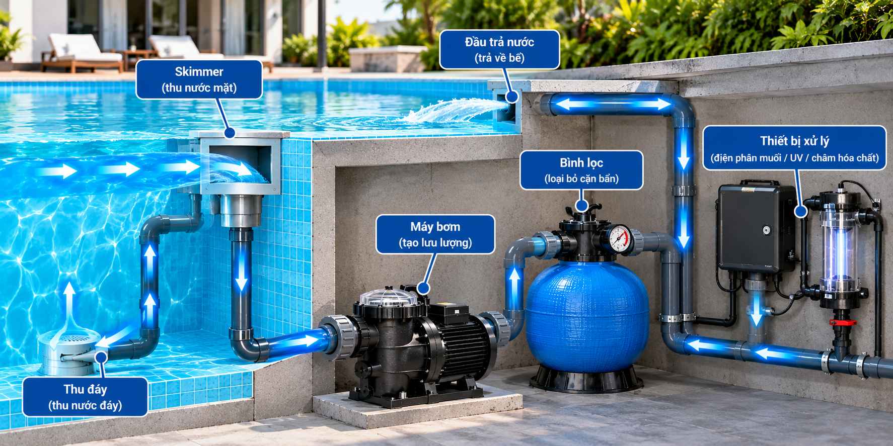 Cách lựa chọn công suất hệ thống lọc bể bơi phù hợp