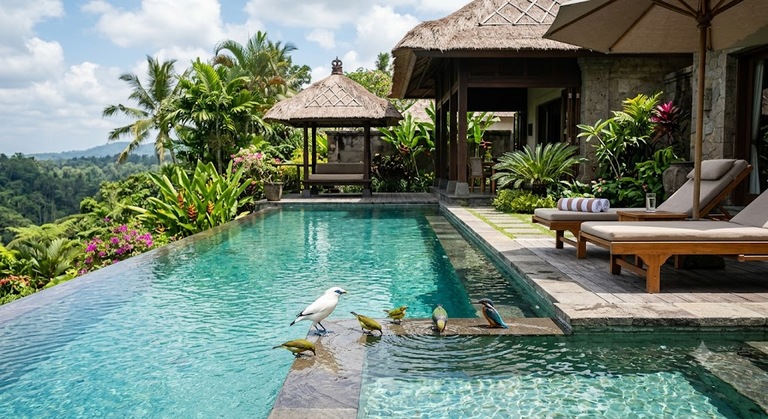 Bể bơi thường xuyên có chim