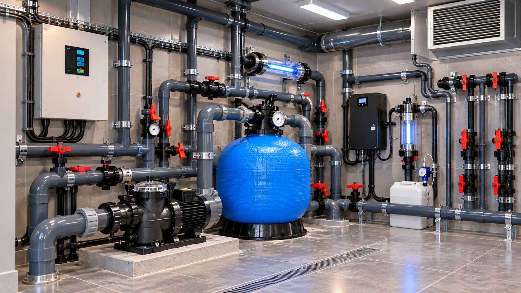 Bố trí thiết bị trong thiết kế phòng máy bể bơi